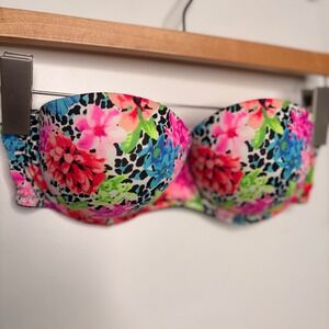 Victoria's Secret PINK Wear Everywhere Push-Up Strapless Bra 34B Floral Leopard